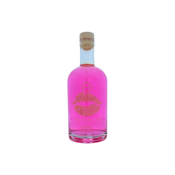 Bottle of Hawke Prohibition Distilleries Sugar Lips Pink Vodka on a white background