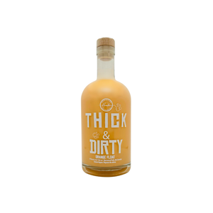 Bottle of 'Thick & Dirty' orange float cream liqueur on a white background