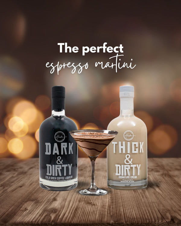 The perfect espresso martini with dark and dirty cold brew coffee liqueur and thick and dirty cream liquor makes the best tasting coffee cream cocktail. 